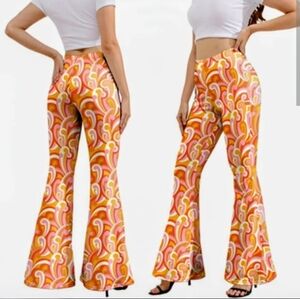 🔷5/$25 Say anything retro groovy 70s flare wide leg split hem pull on pants 1X